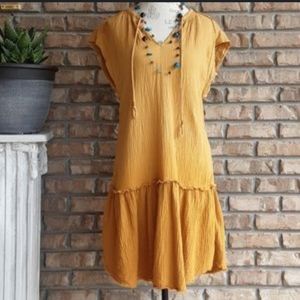 NWOT Anthoropologie Saturday Sunday Gauze Dress Gold, P2P 25"